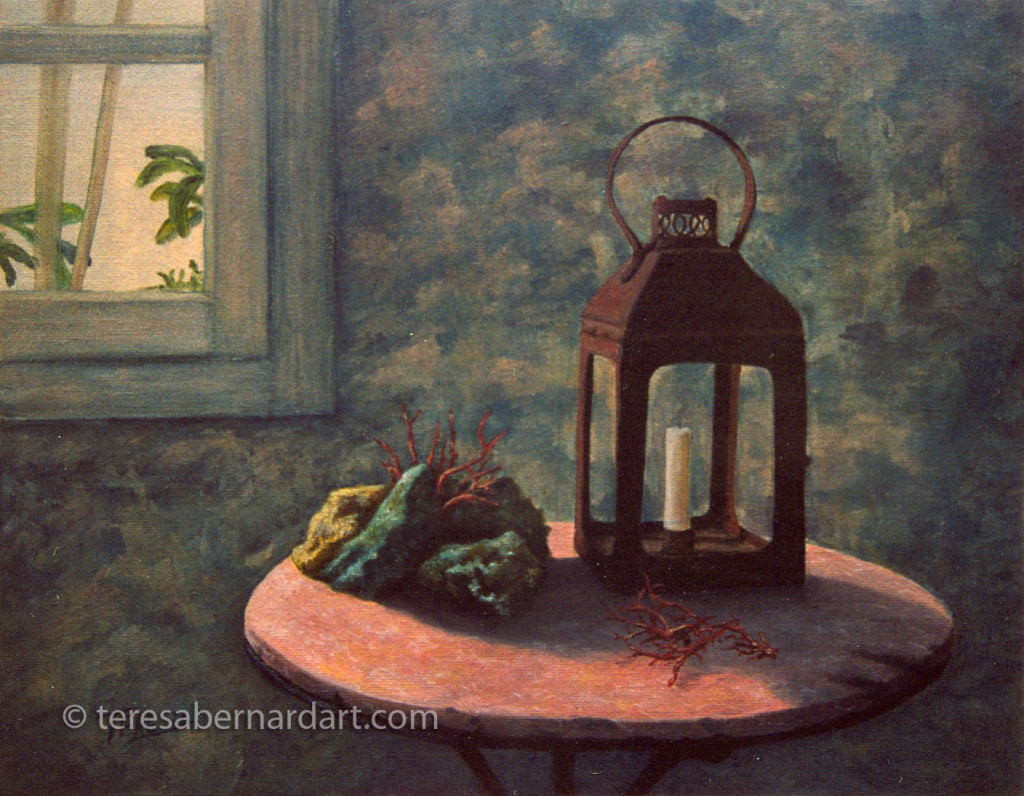 Coral and Lantern still life painting