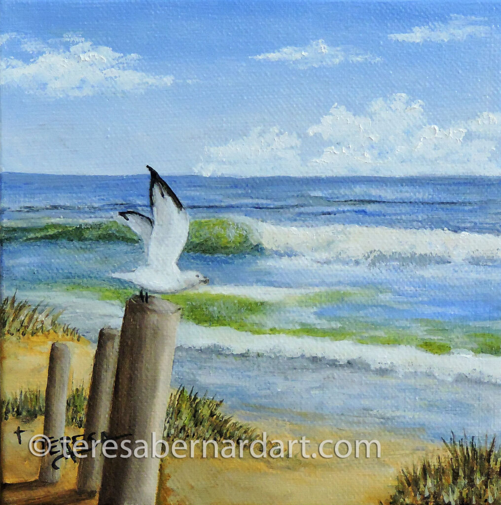 seagull and beach painting