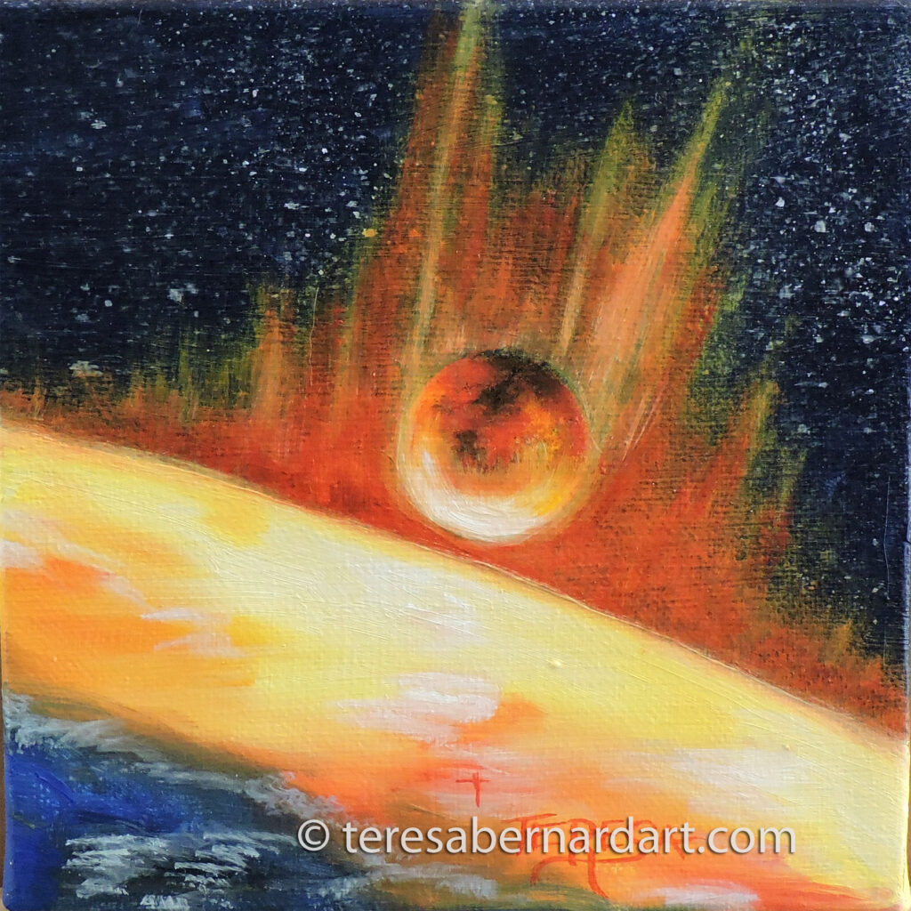 painting of an asteroid strike
