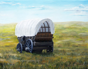landscape art with covered wagon
