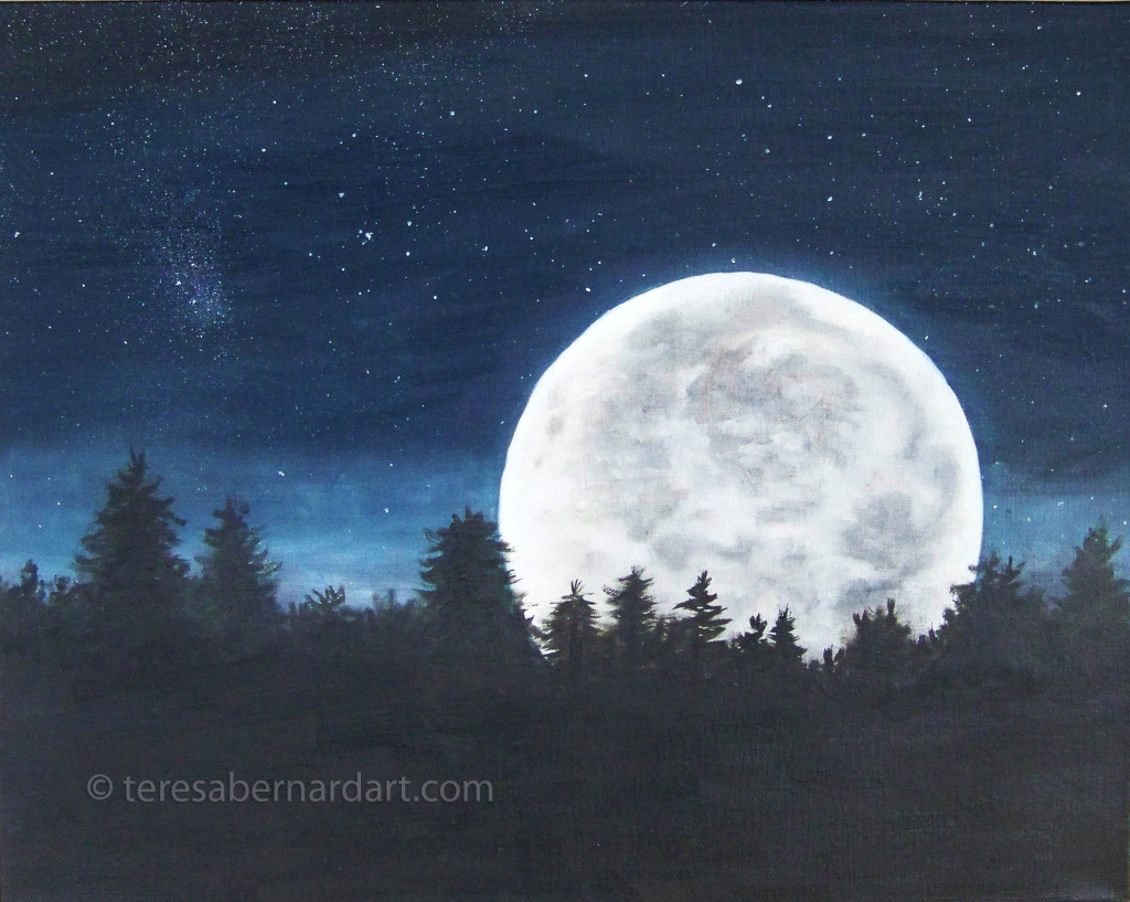 full moon rising oil painting