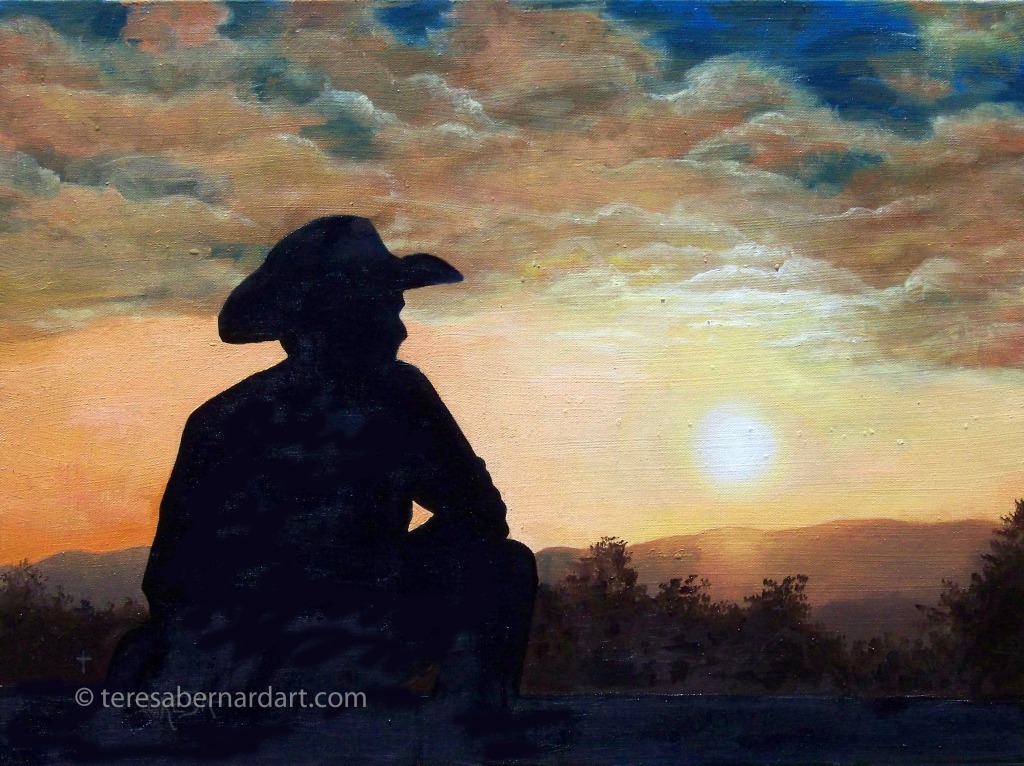 cowboy sunset painting