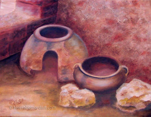 still life with clay pottery