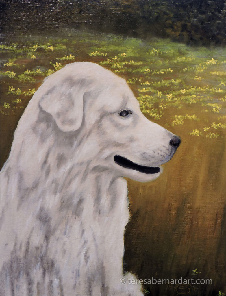 large white dog painting