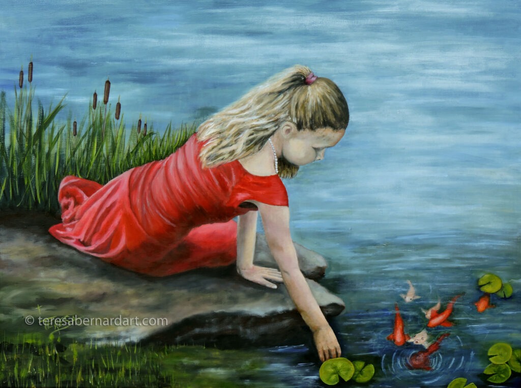 girl red dress painting