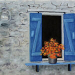 blue shutters landscape painting