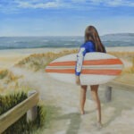 surfer girl at beach 