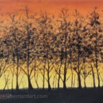 sunset silhouette trees paintings