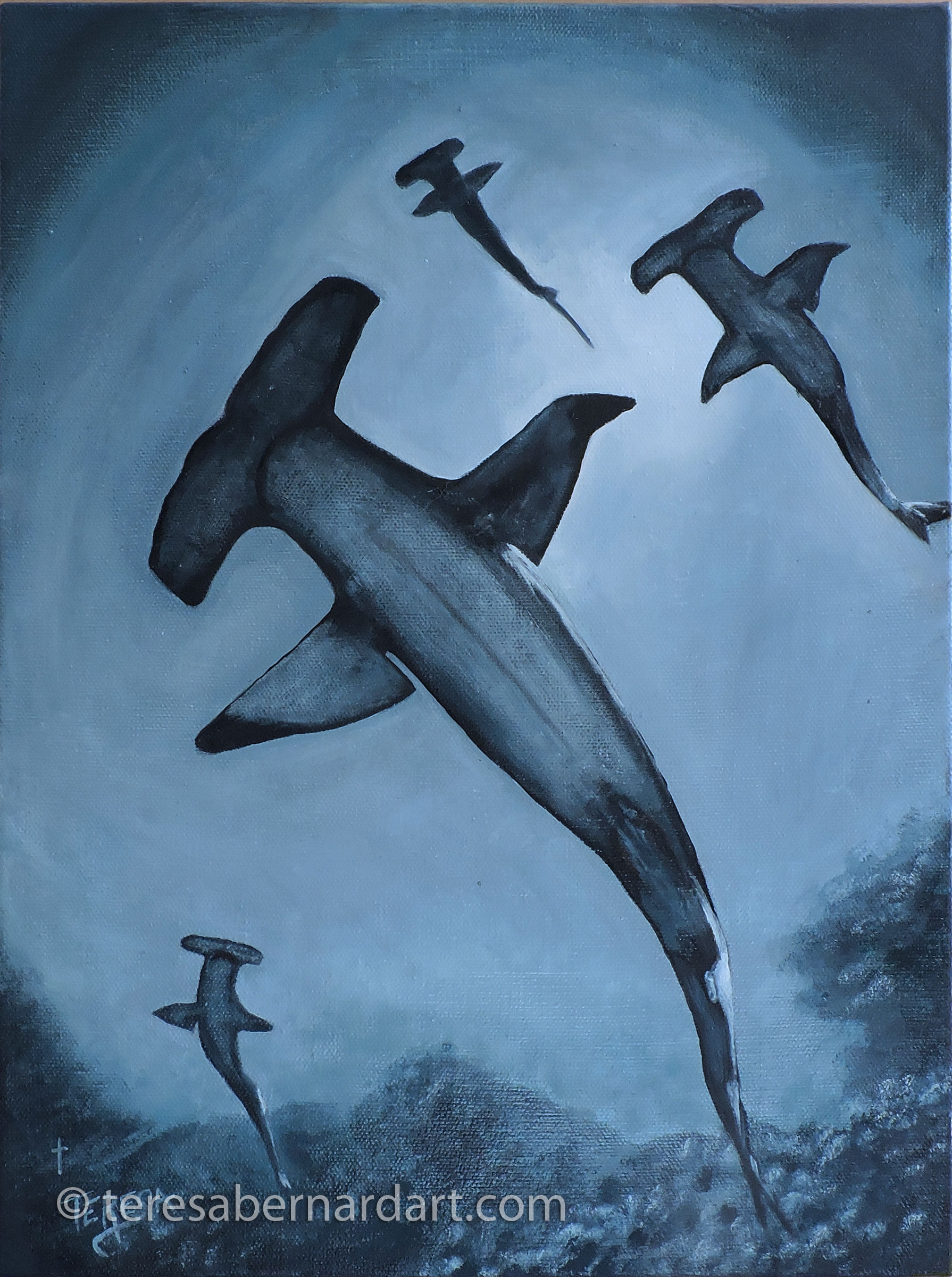 Oil Painting Review: Swimming with Sharks - Teresa Bernard Oil Paintings