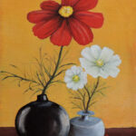 Red and White Cosmos painting