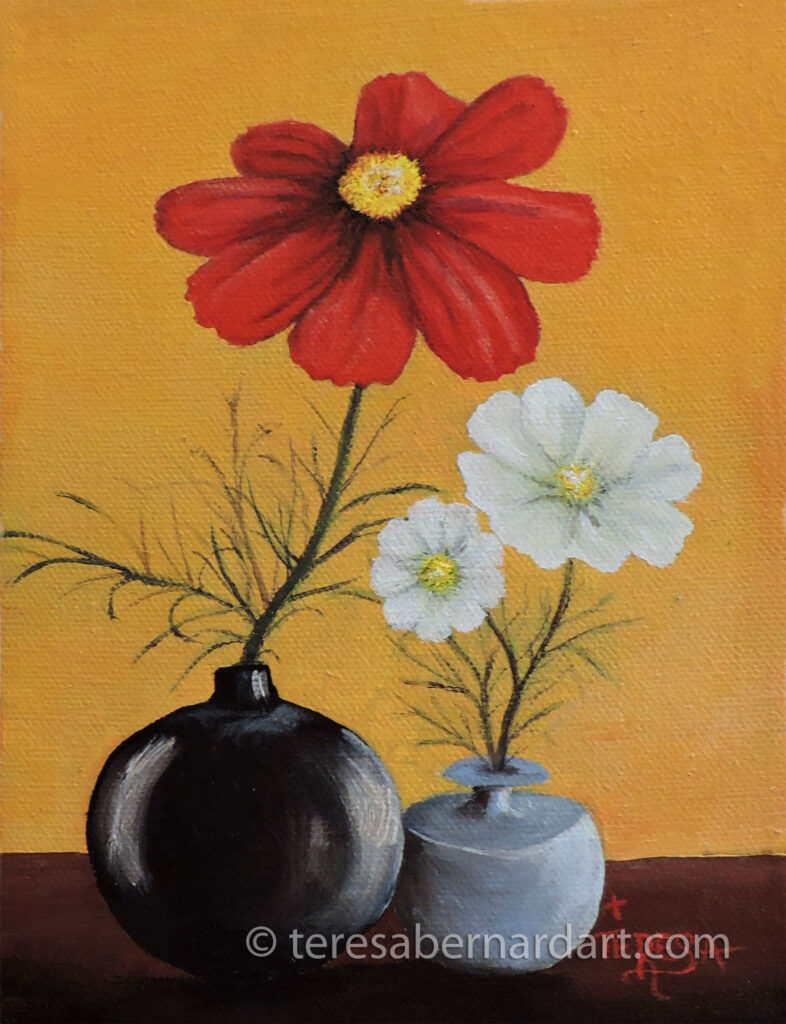 Red and White Cosmos painting